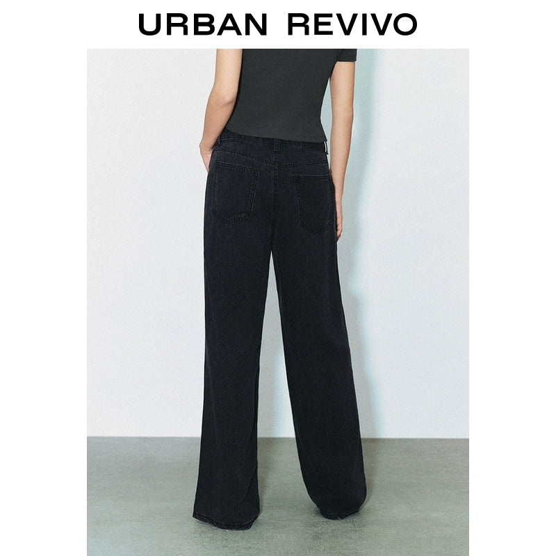 URBAN REVIVO Rhombus Dark Texture Casual Trousers
