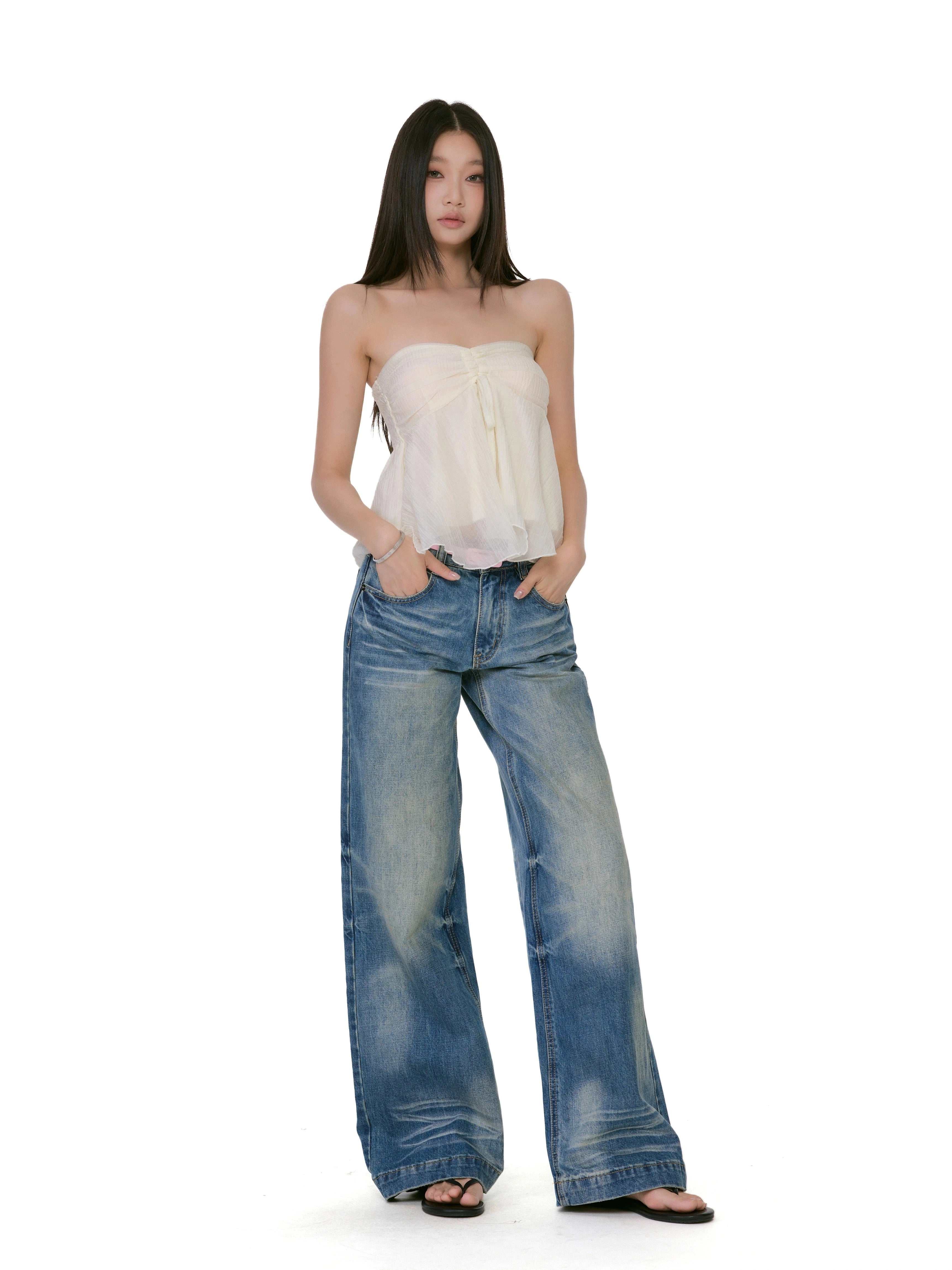 WITHMIN Low-rise Slim Retro Narrow Straight-leg Pants
