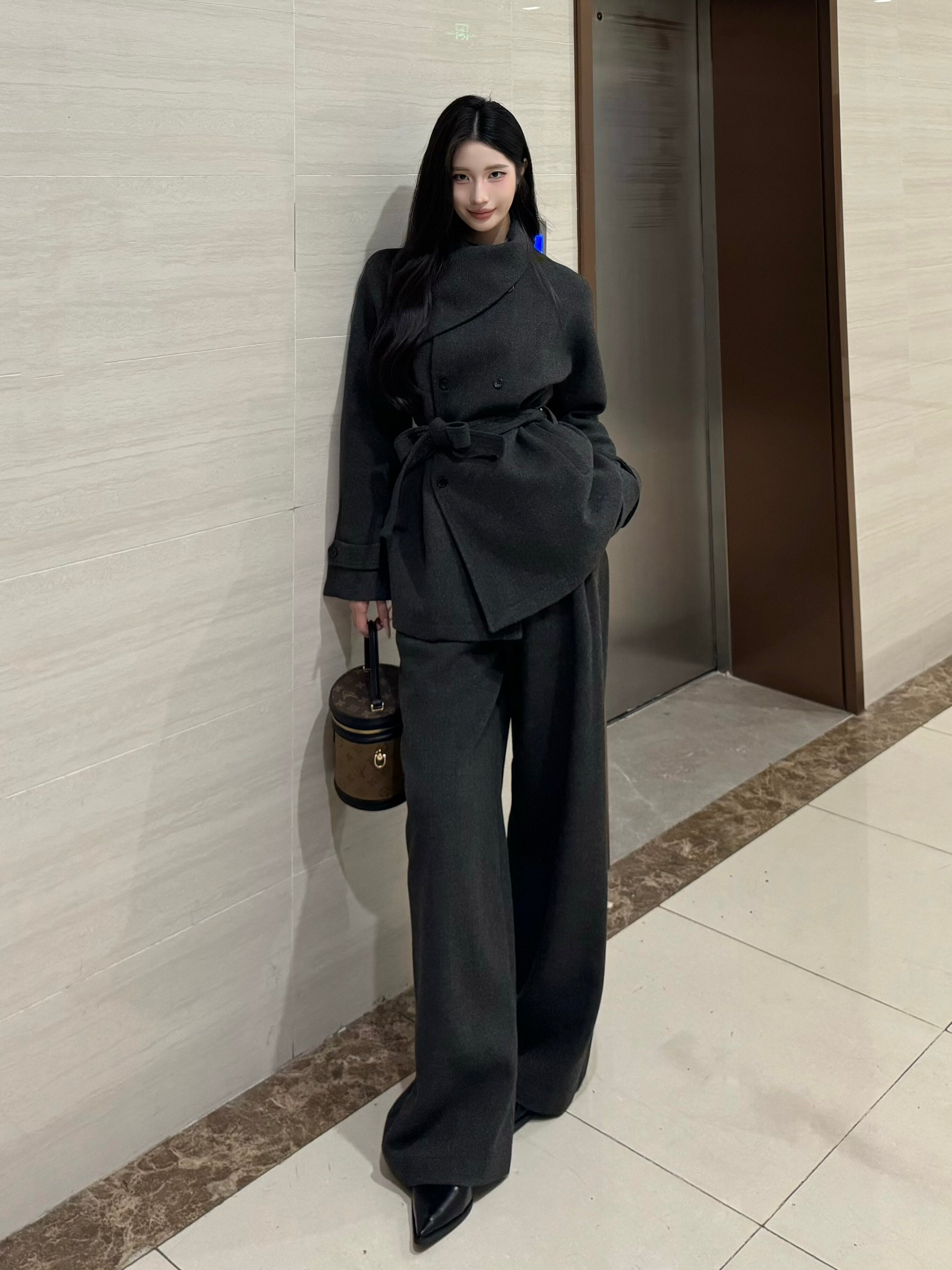 PANPANSTUDIO Thickened Woolen Jacket Wide-leg Pants Set