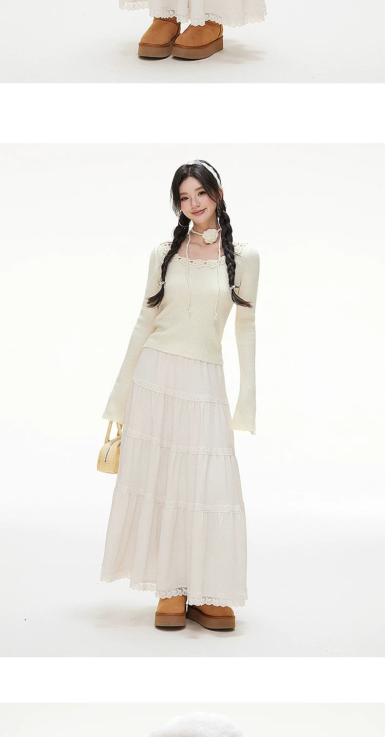 Imone U Neckline Three-dimensional Rose Decorative Long Sleeve