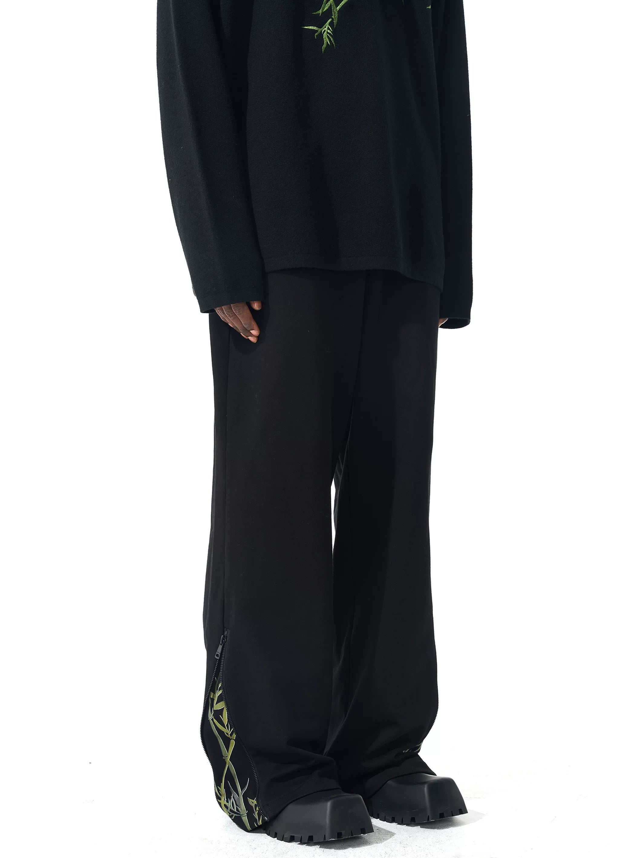 CNEW Splicing Deconstruction Green Bamboo Printing Casual Sweatpants