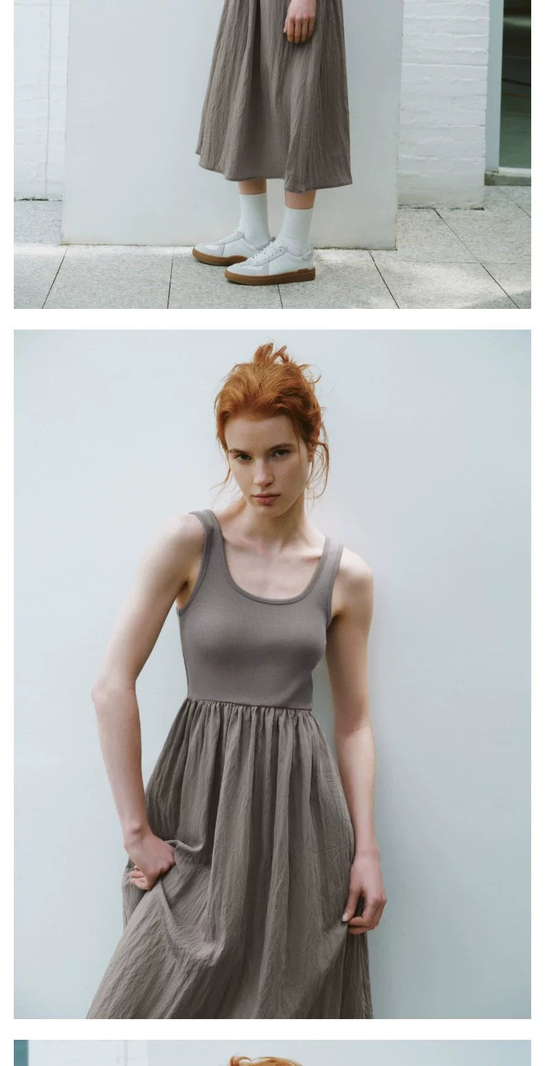 URBAN REVIVO Simple Splicing Waist Vest Suspender Dress