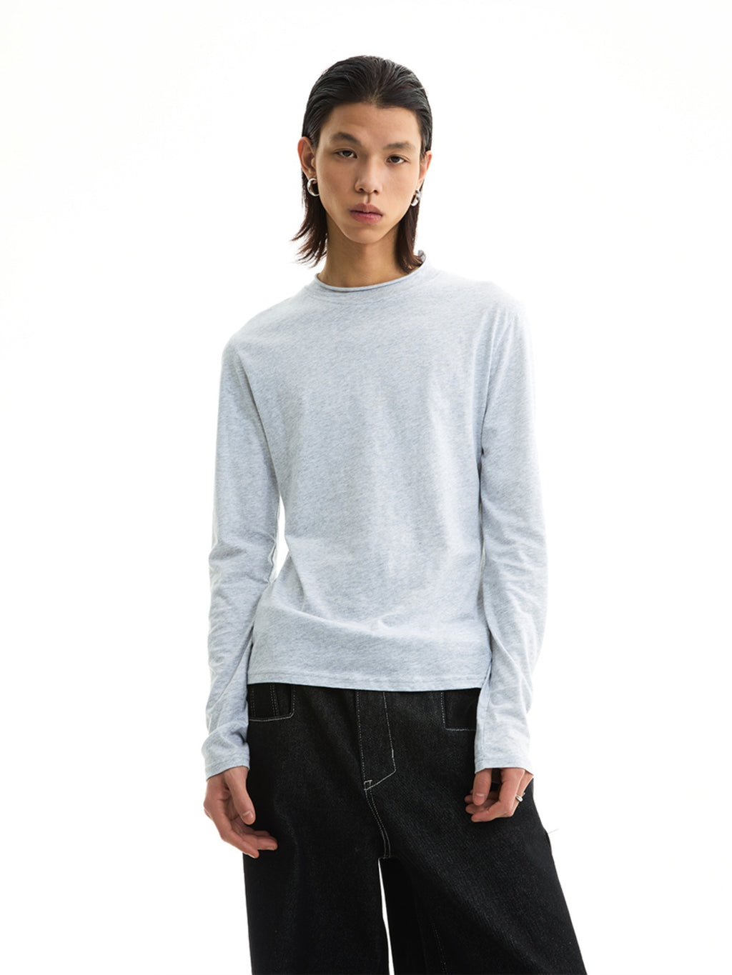 FUNKYFUN Curled Edge Small Neckline Bottoming Shirt T-shirt