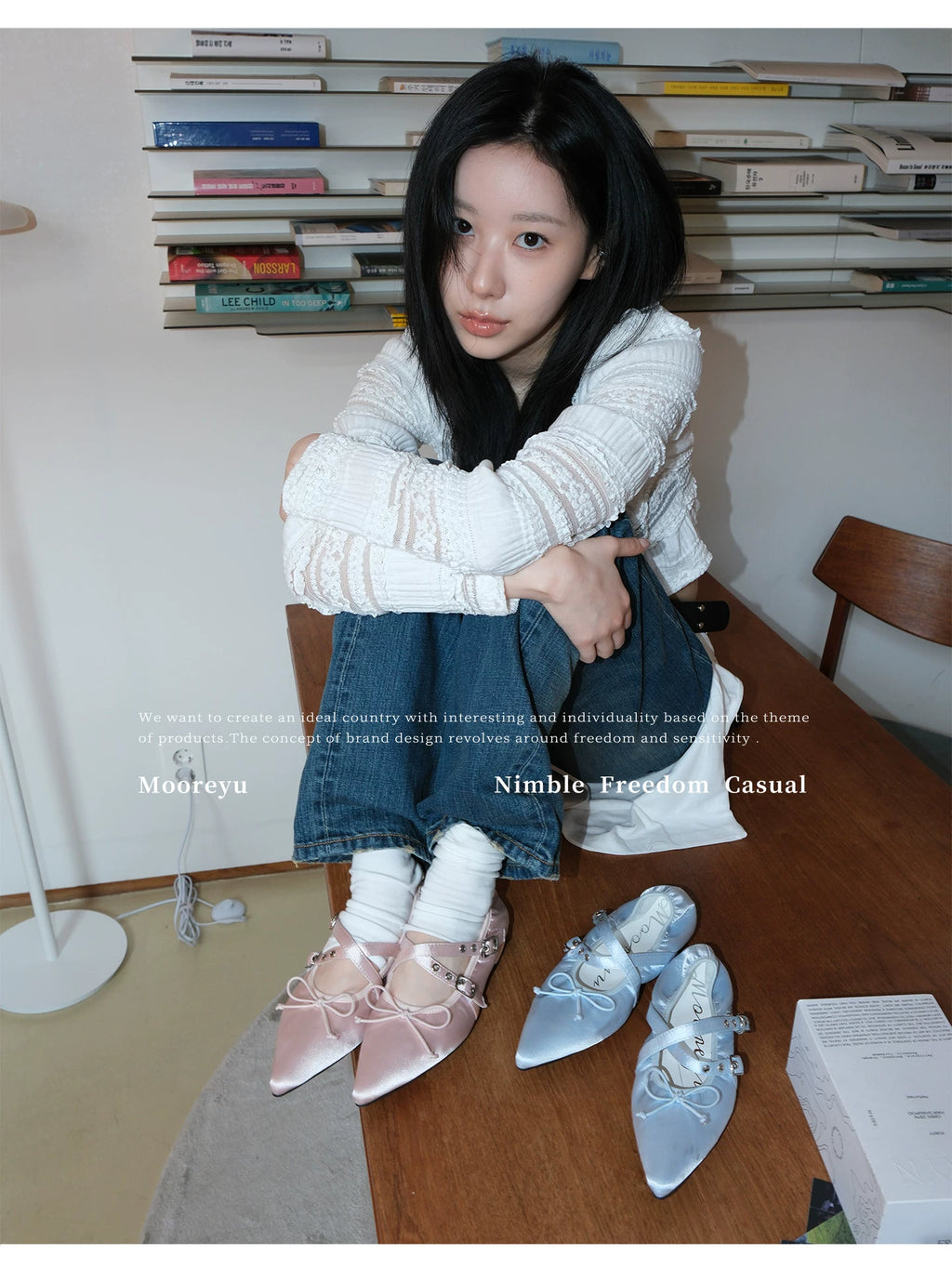 Mooreyu Pointed Head Shallow Mouth Bow Cross Strap Single Shoe