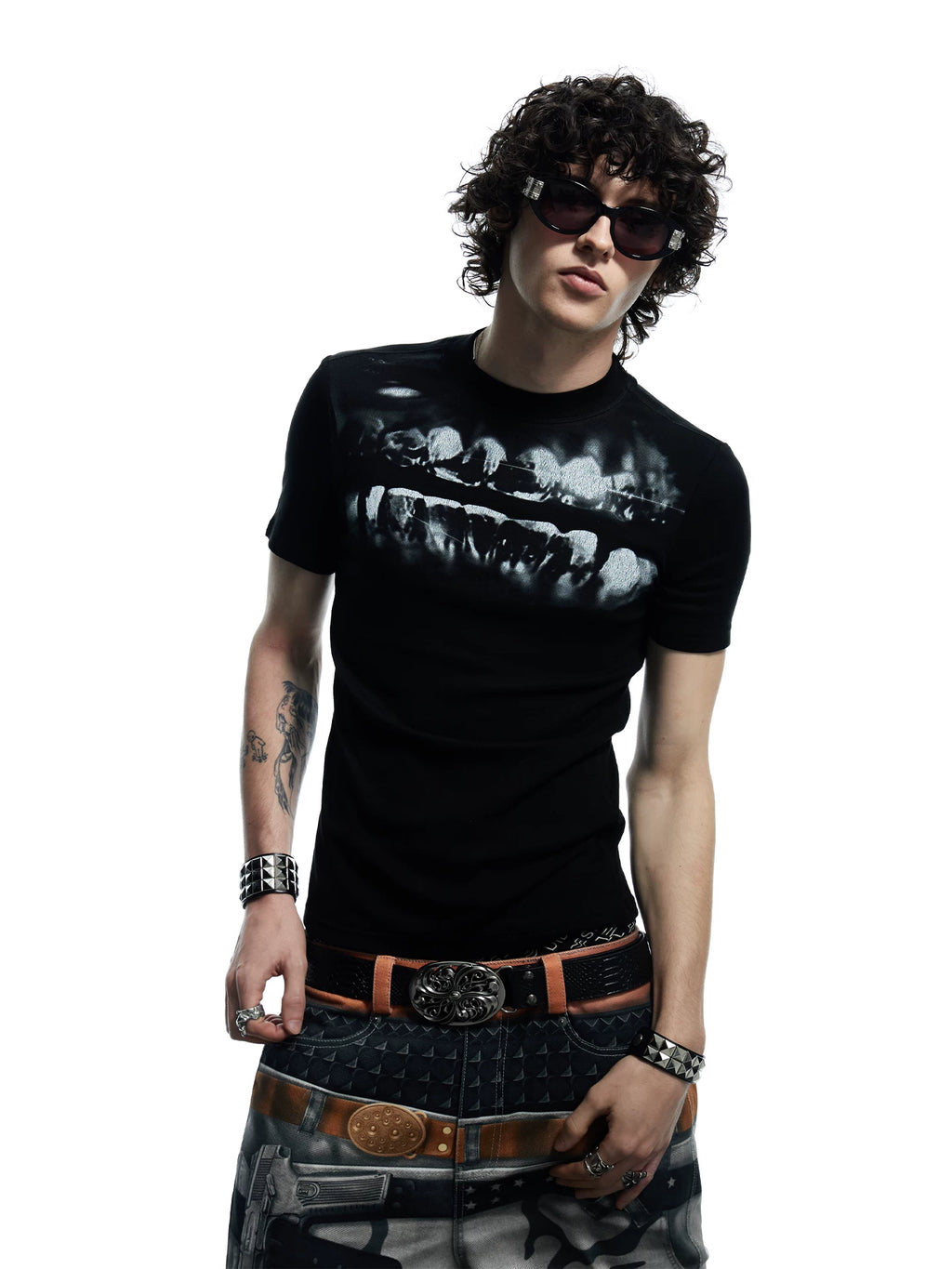 DND4DES Tight Print Elastic Casual Backing Tee