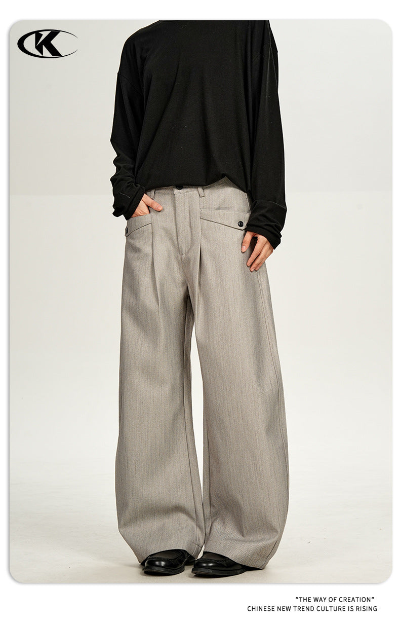 11KN Retro Double-pleated Loose Casual Trousers