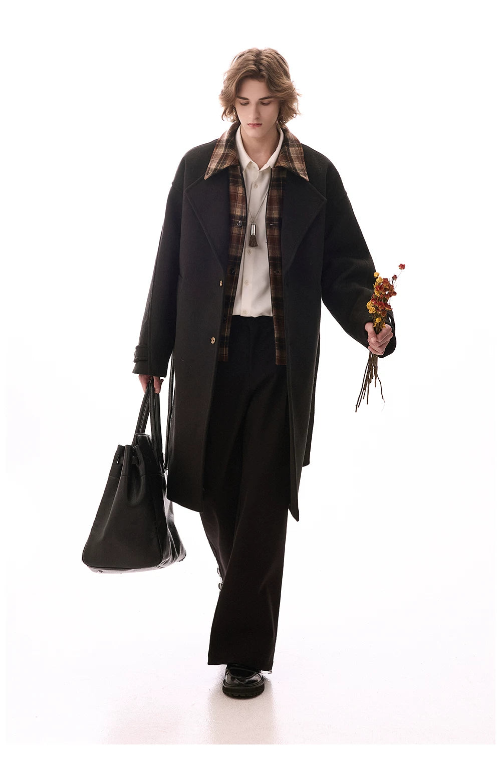 CHOR Casual Plaid Stitching Fake Two-piece Woolen Jacket