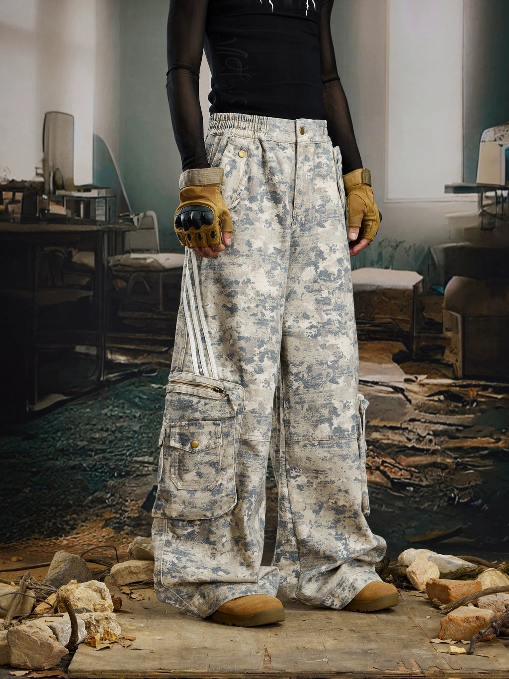 NOMANIAI Loose Straight Multi-pocket Light Camouflage Overalls