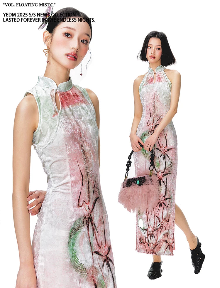 YEDM Retro Velvet Neck Dress