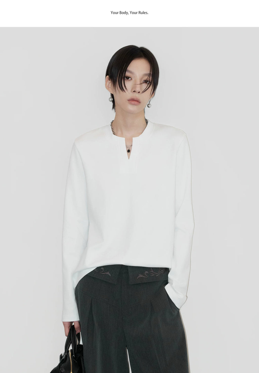 Sameuoo V-Neck Front Shoulder Casual Bottom Long Sleeve