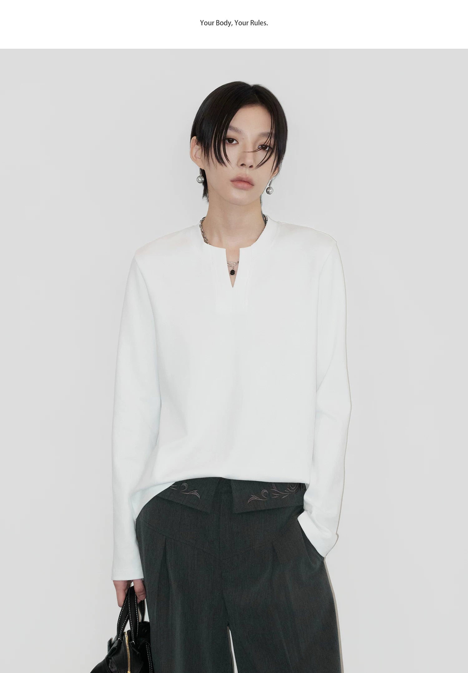 Sameuoo V-Neck Front Shoulder Casual Bottom Long Sleeve