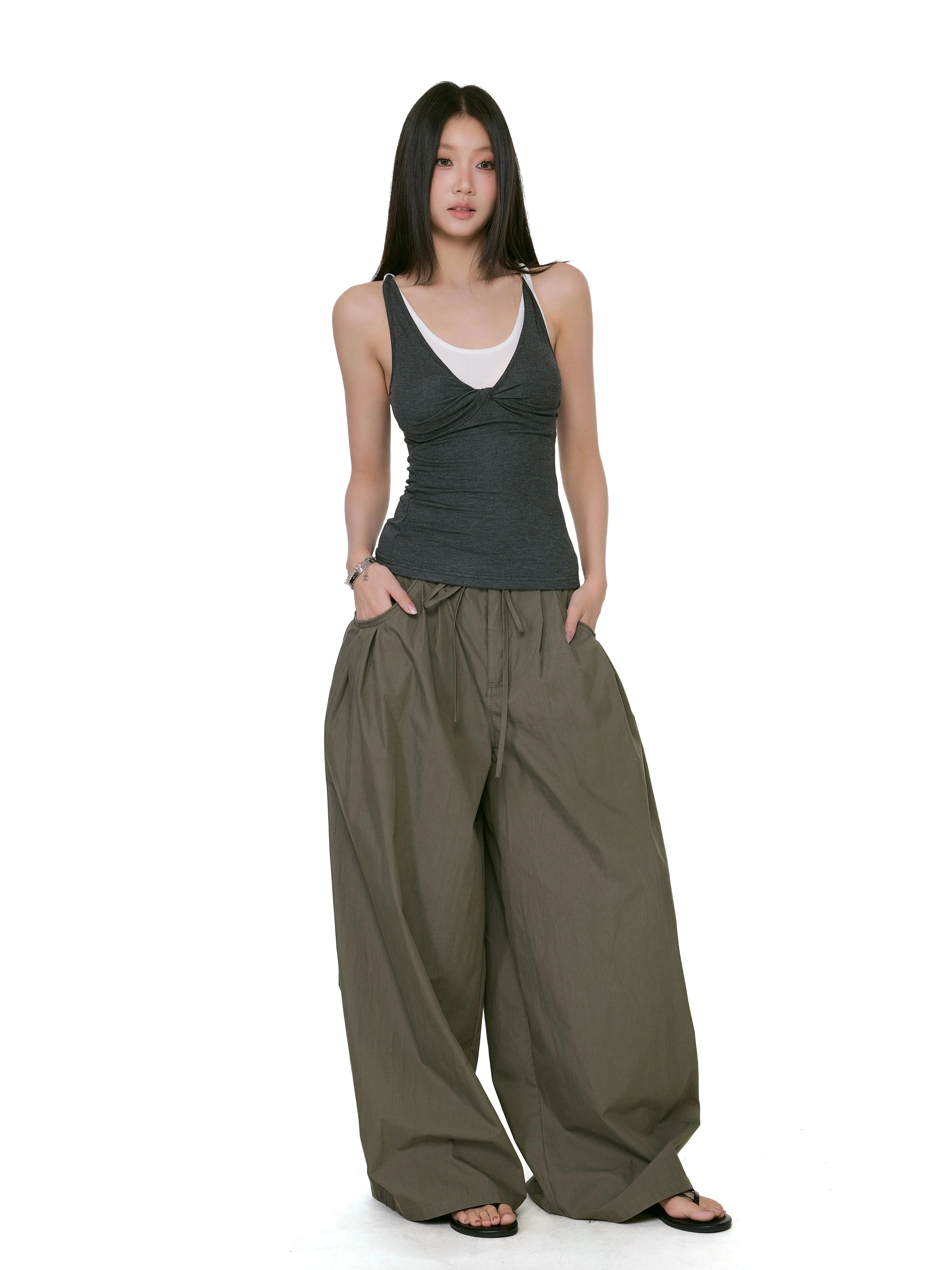 WITHMIN Loose and Thin Low-rise Versatile Floor-mopping Straight-leg Pants