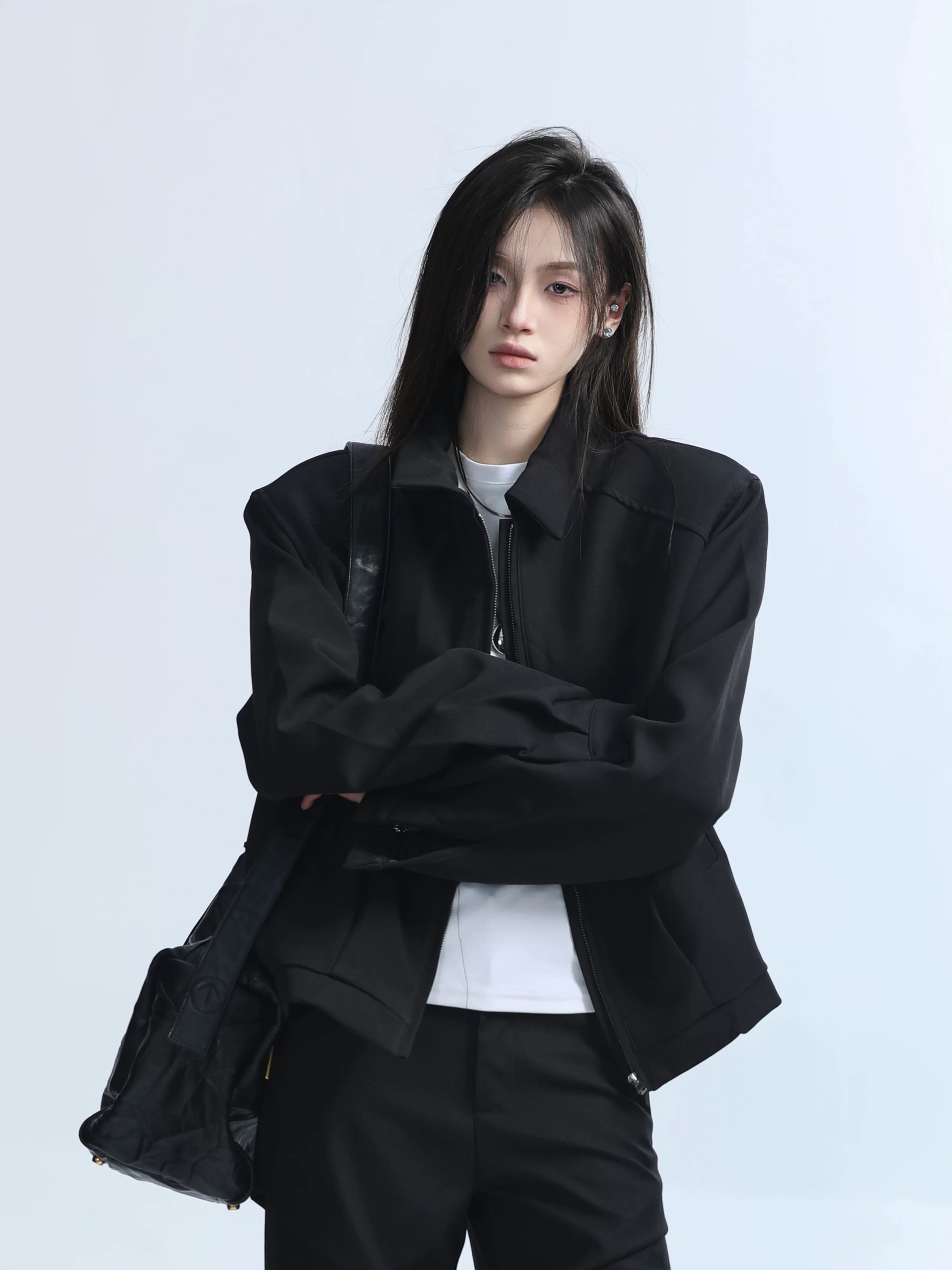 Zuocisankon Vintage Short Loose Zipper Jacket