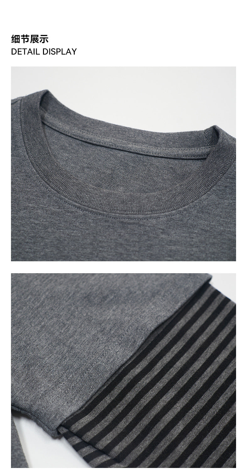 UNF Vintage Fake Two-Piece Striped Contrast Crew Neck Long Sleeve