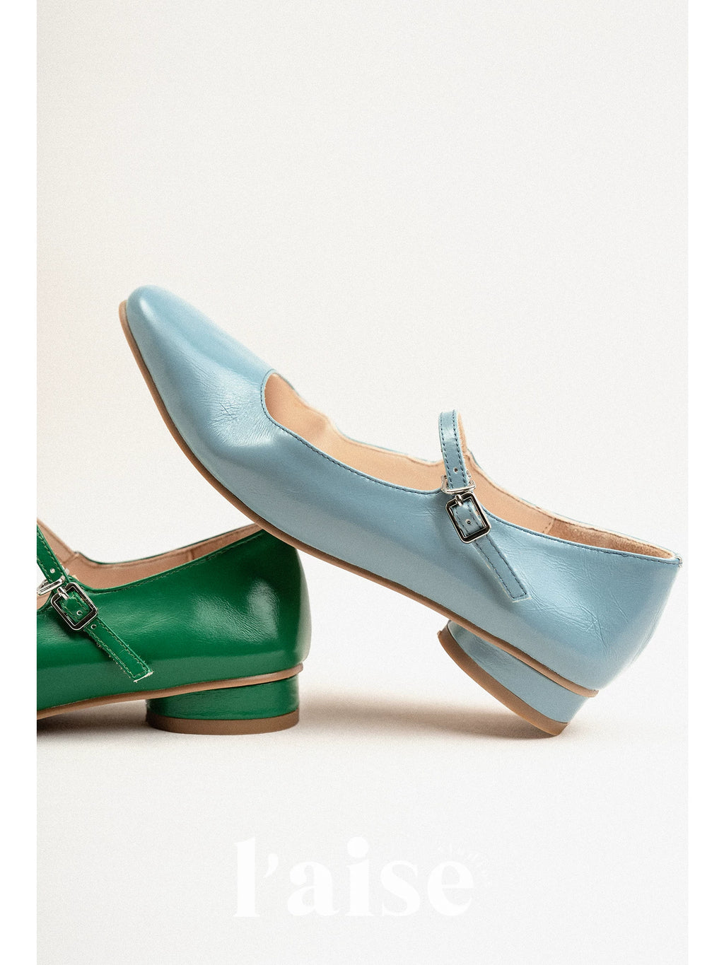 L'aise Pleated Thick Heel Mary Jane Shoes