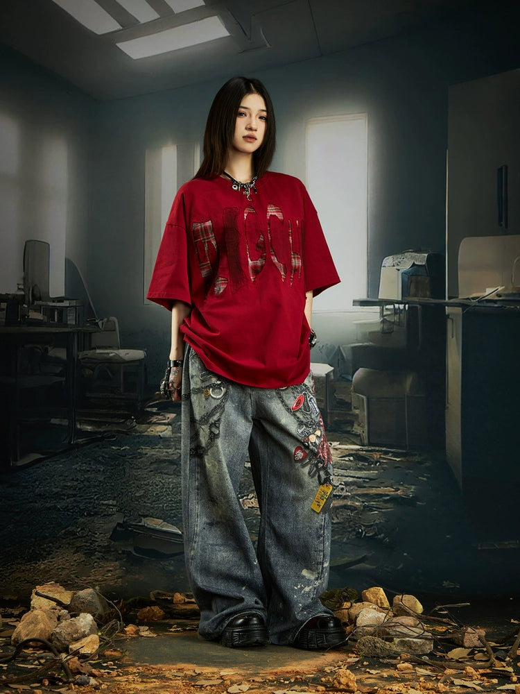 NOMANIAI Digital Printing Loose Straight Print Jeans