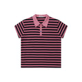 FUNKYFUN Fleece Contrasting Buckle Striped Lapel Polo Shirt