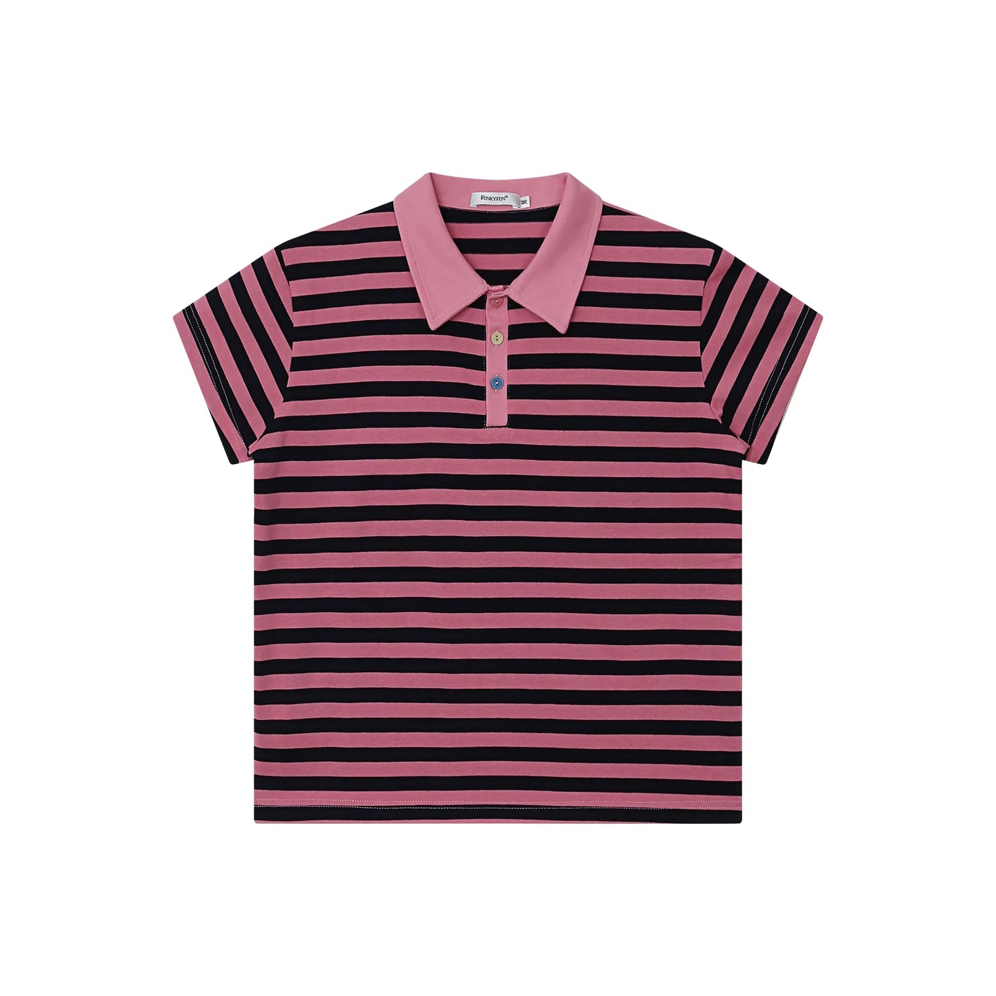 FUNKYFUN Fleece Contrasting Buckle Striped Lapel Polo Shirt