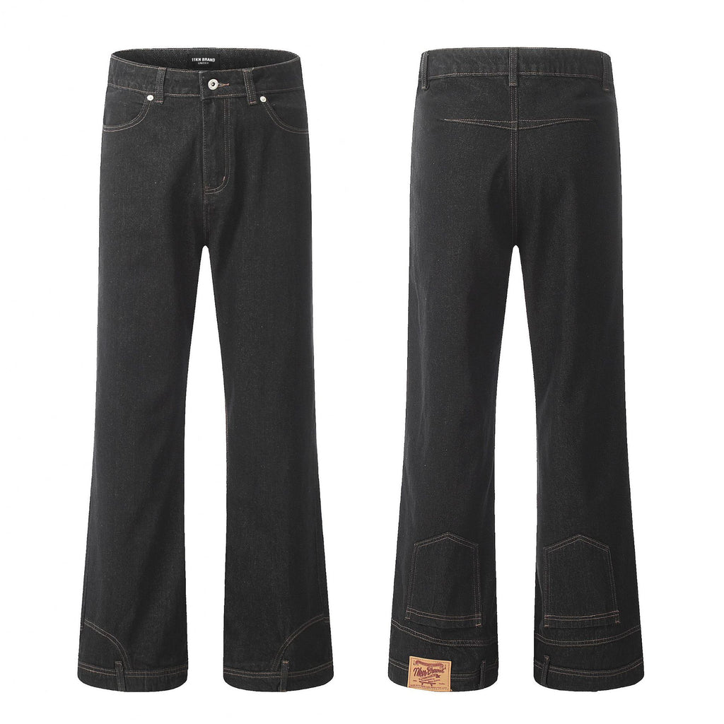 11KN High Street Retro Niche Black Washed Wide-leg Reverse Jeans