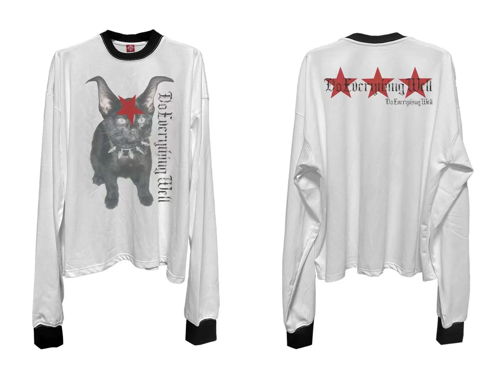 DETW 24AW Original [Civet Slogan] Black and white contrasting color splicing 260g * long sleeve tee