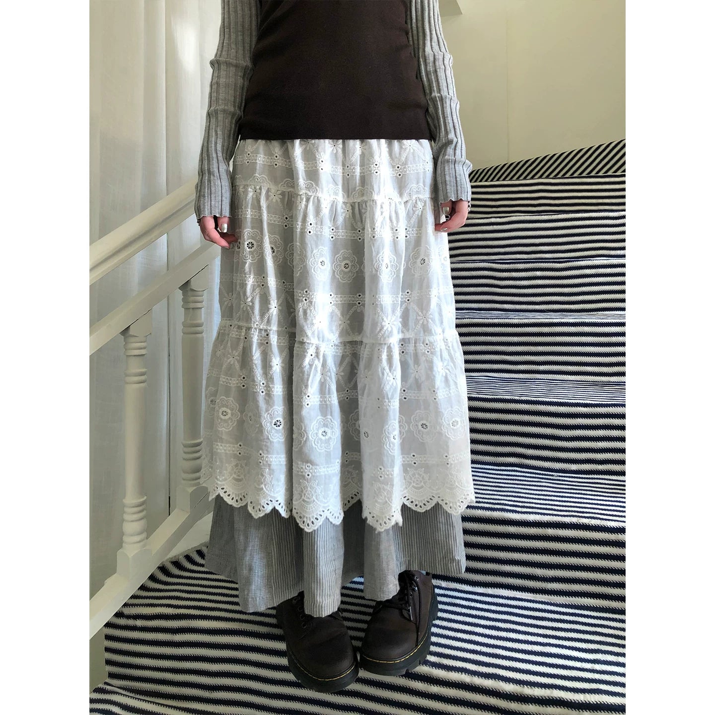 Ang:project Openwork Embroidered Strappy Fart Curtain Skirt