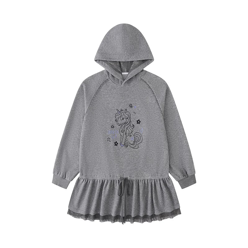 MOMSAYCAN Illustration Thickened Loose Hooded Dress