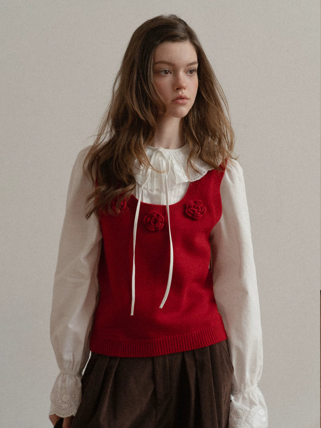 EGGKA Three-dimensional Flower Knitted Stacked Vest