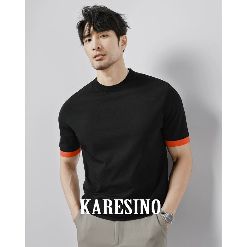 KARESINO Contrasting Color Ice Silk Breathable Tee