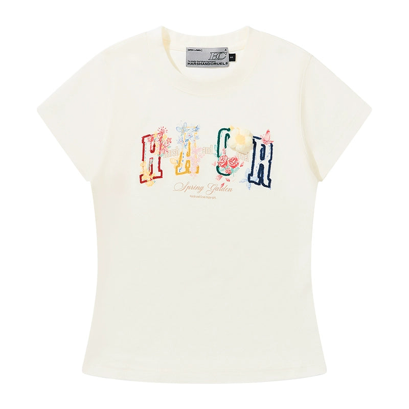 HACR Fun Hand-painted Three-dimensional Wool Small Flower Tee