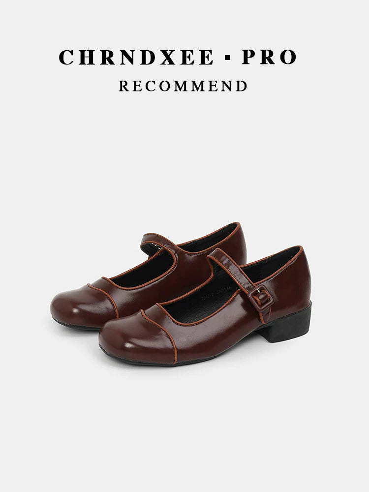 CHRNDXEE Retro Light Mouth Thick Heel Shoes