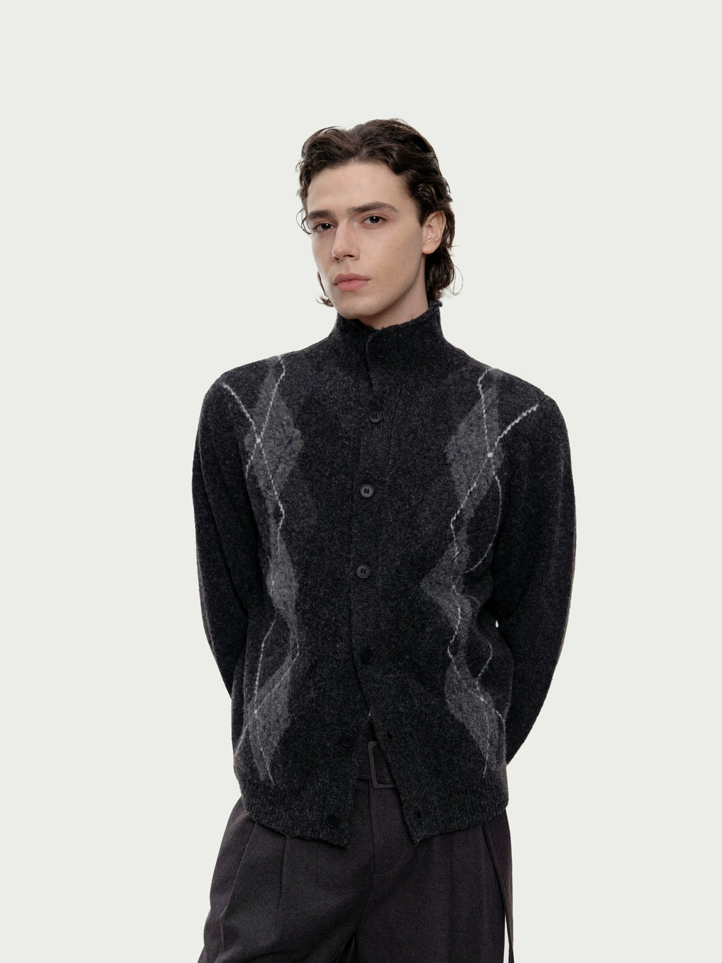 Stay The Night Diamond Grids Half Turtleneck Cardigansweater