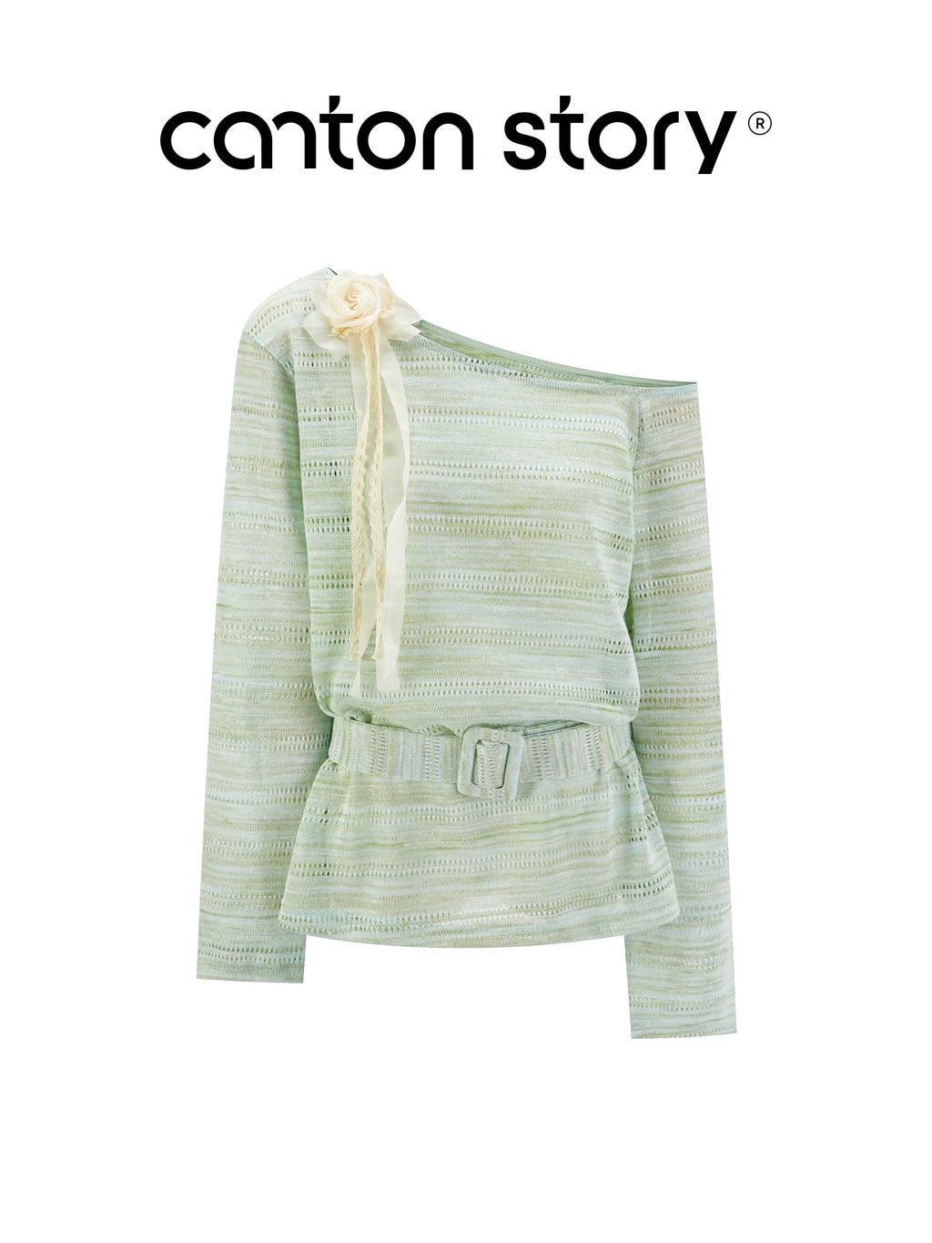 Cantonstory Temperament Slanted Shoulders Waist Long Sleeves