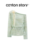Cantonstory Temperament Slanted Shoulders Waist Long Sleeves