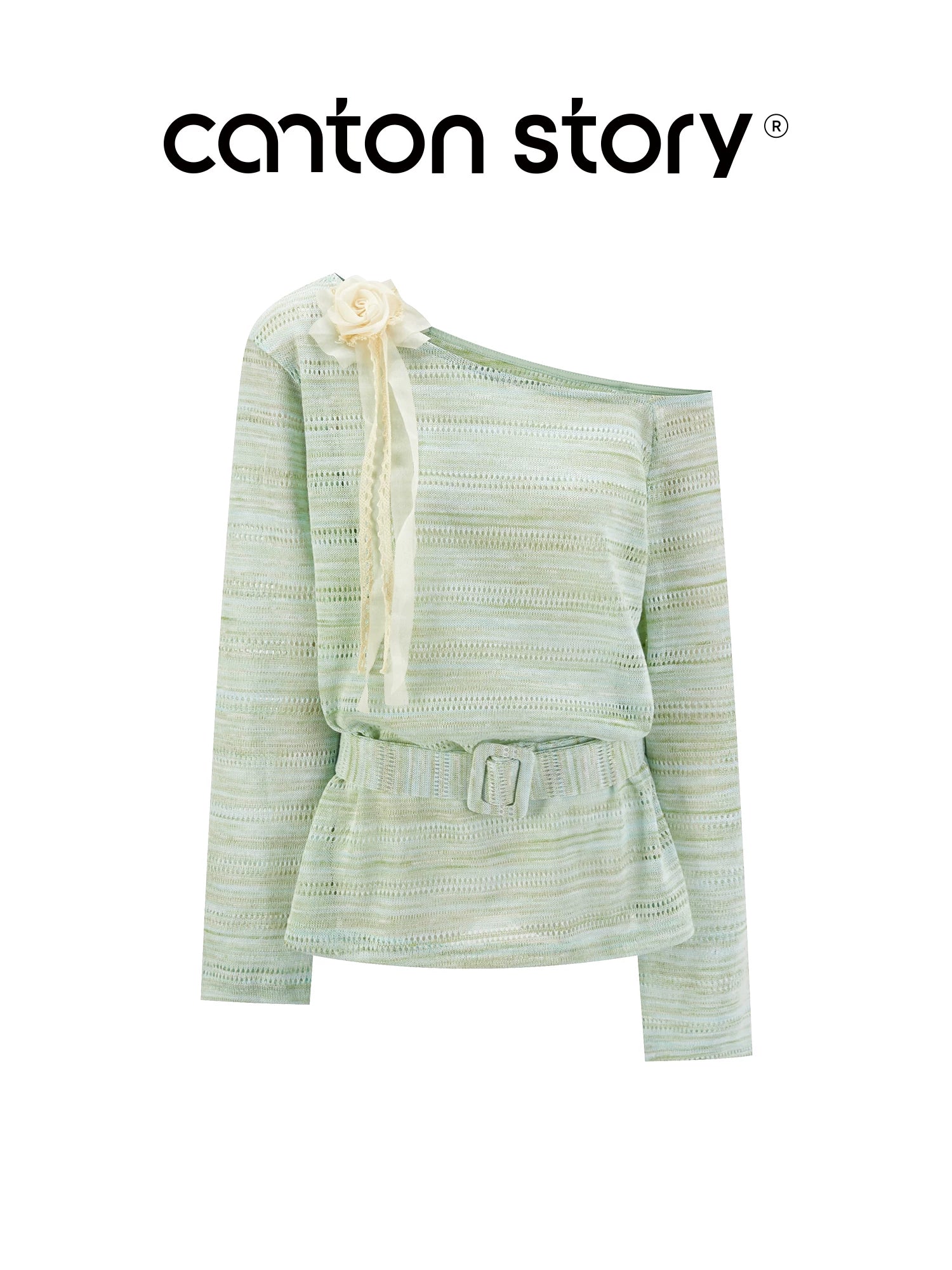 Cantonstory Temperament Slanted Shoulders Waist Long Sleeves