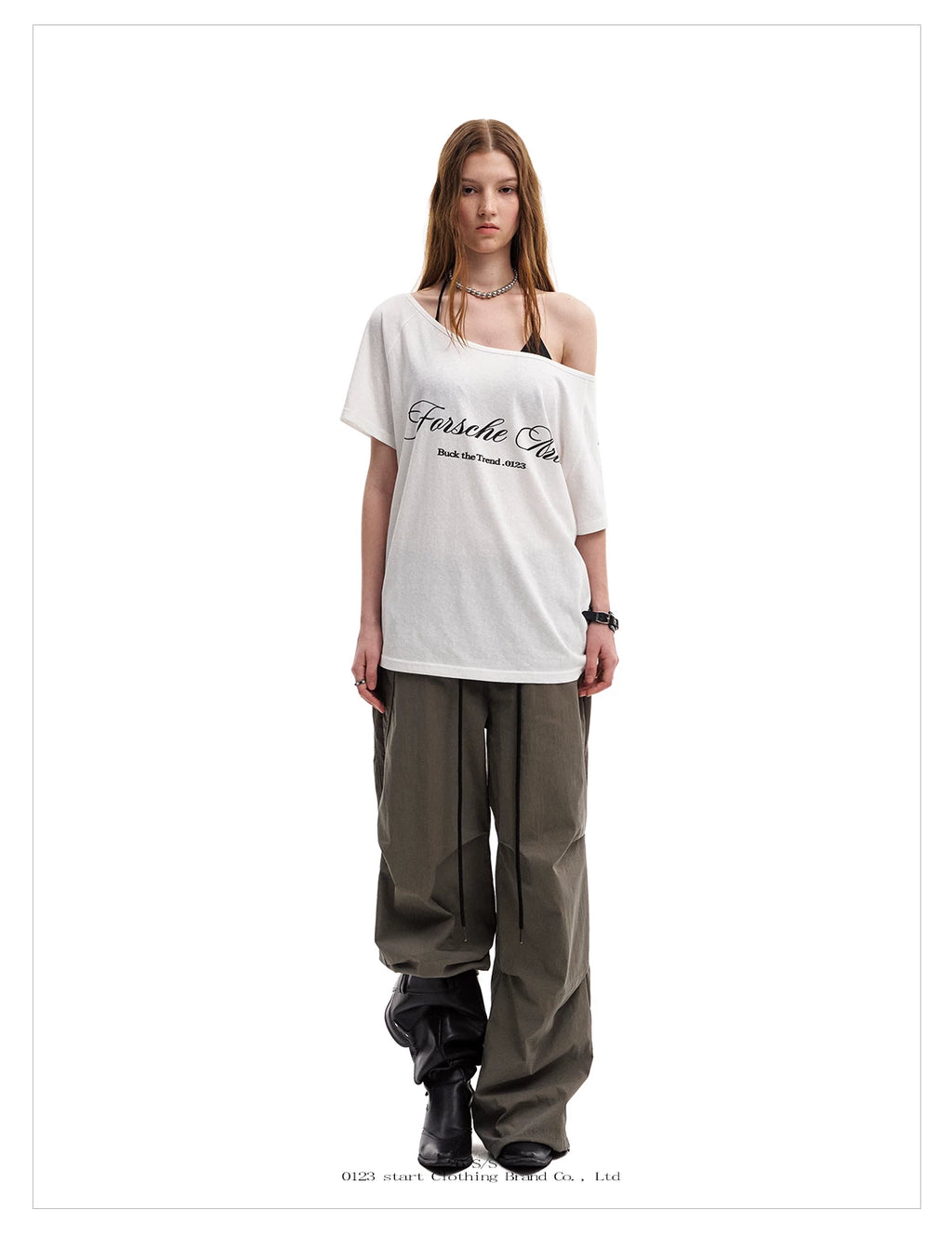 0123Start Slanted Shoulder Loose Lazy Tee