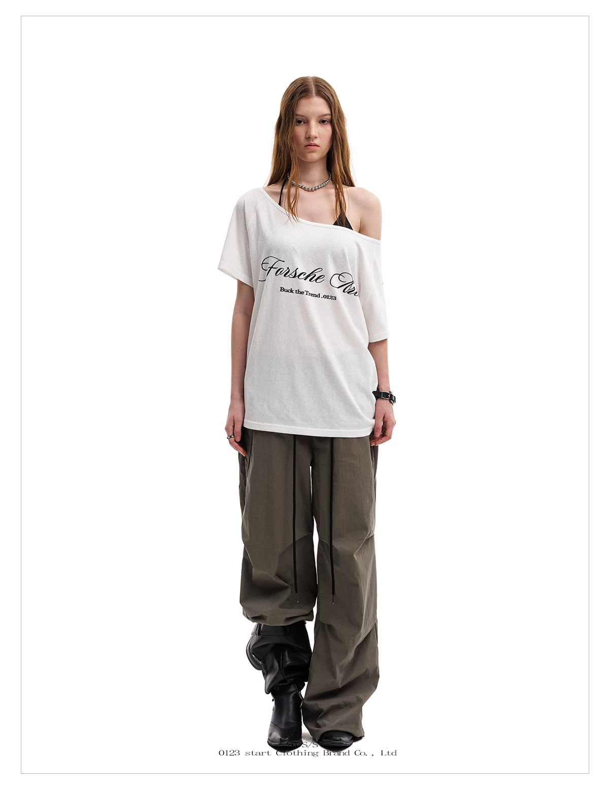 0123Start Slanted Shoulder Loose Lazy Tee