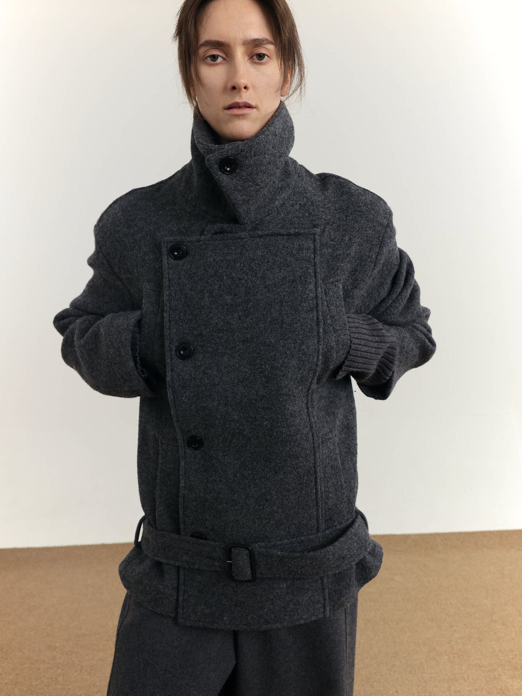 COLN Double Placket Multi-neck Wool Coat