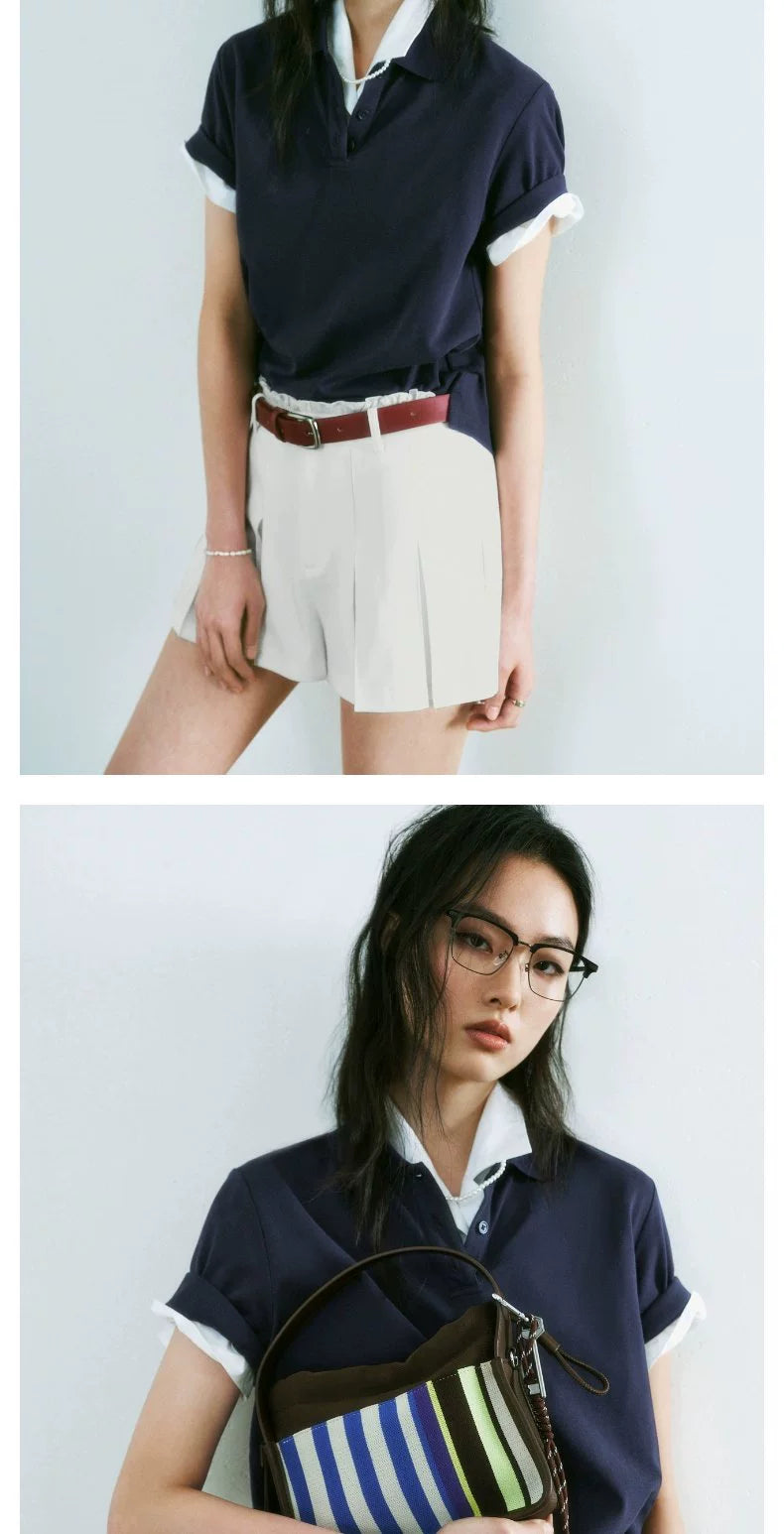 URBAN REVIVO Nautical Casual Simple Versatile Polo Shirt