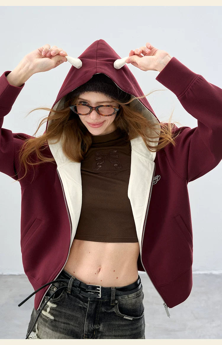 BJHG Little Devil Hooded Cardigan Sweater