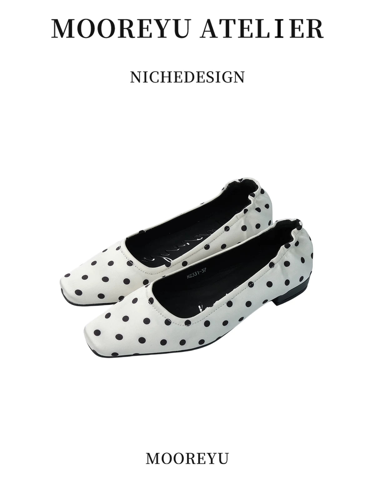Mooreyu Retro Polka Dot Square Head Shallow Mouth Versatile Single Shoes