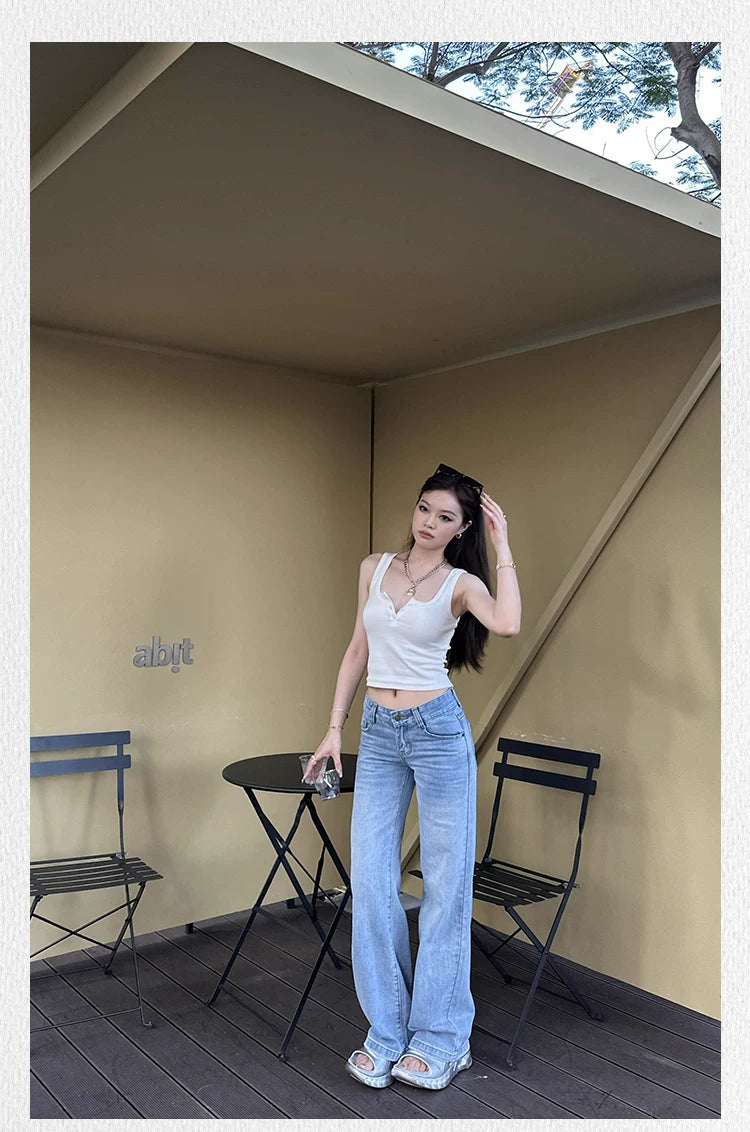 Popchee Low Waist Wide Leg Versatile Jeans