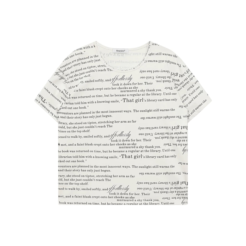FUNKYFUN Full Print Poster Text Loose Casual Tee
