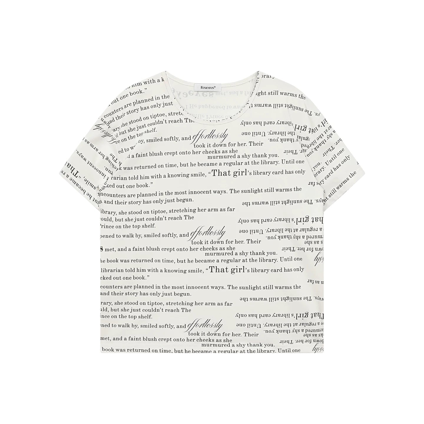 FUNKYFUN Full Print Poster Text Loose Casual Tee
