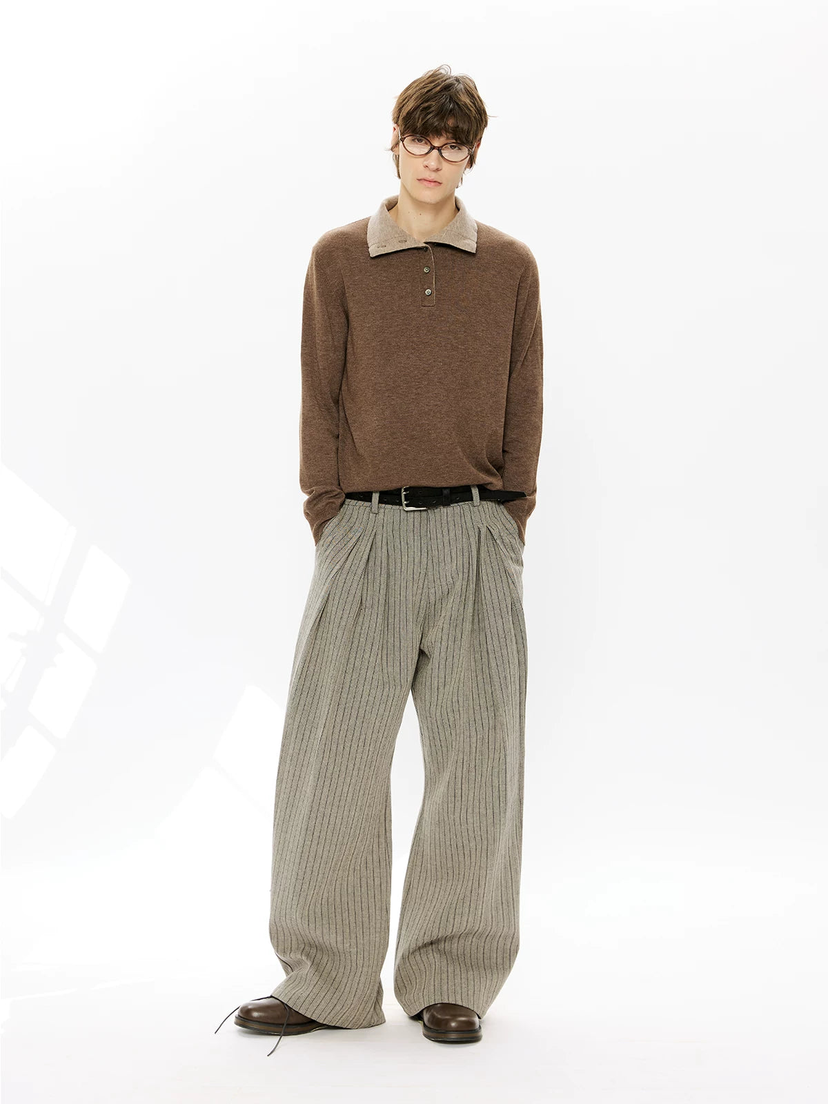 KREATE Striped Linen Pleated Texture Drape A Word Casual Trousers