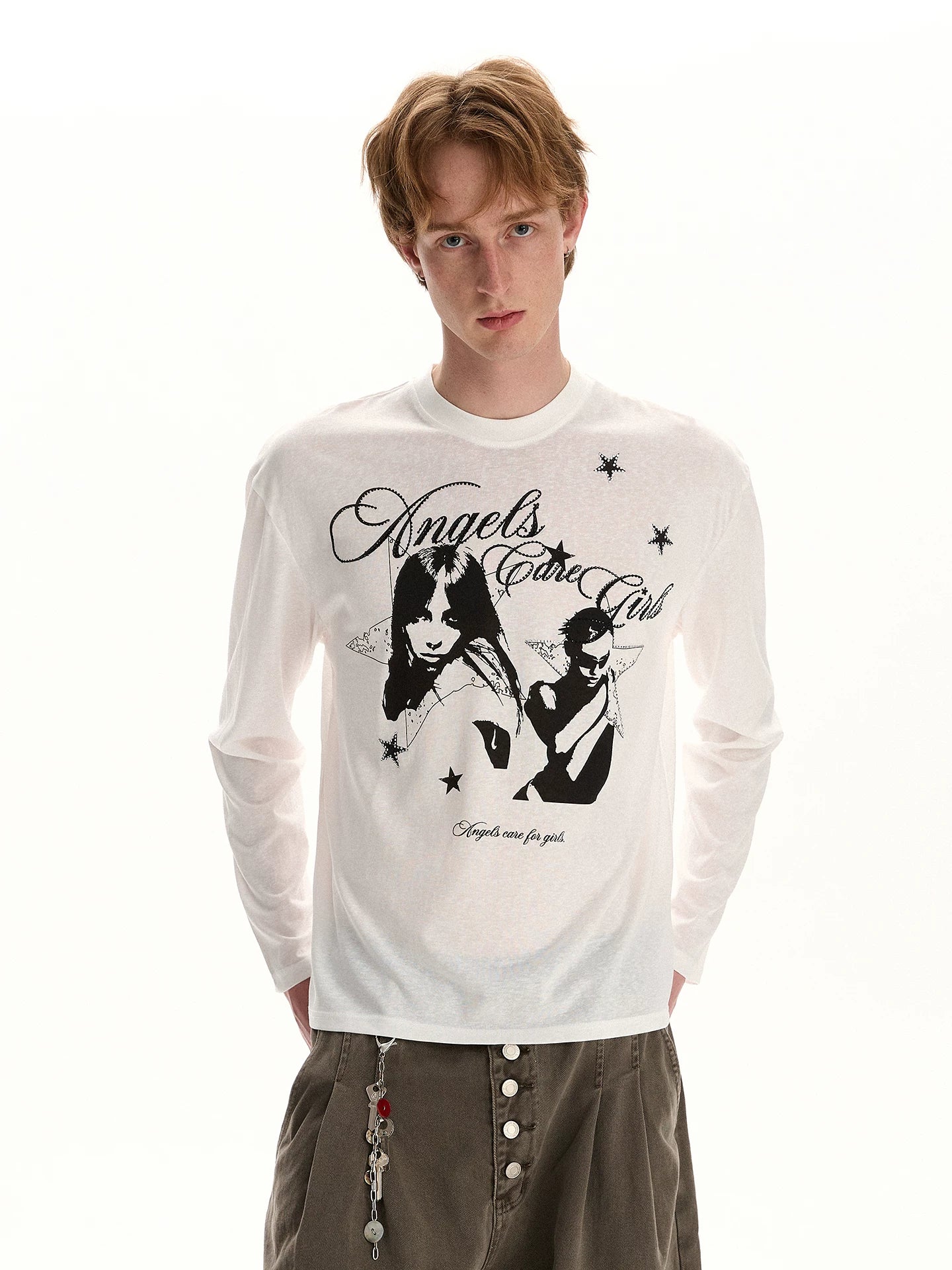 A PUEE Retro Vintage Portrait Print Long-Sleeve T-Shirt – Loose Fit Street Style