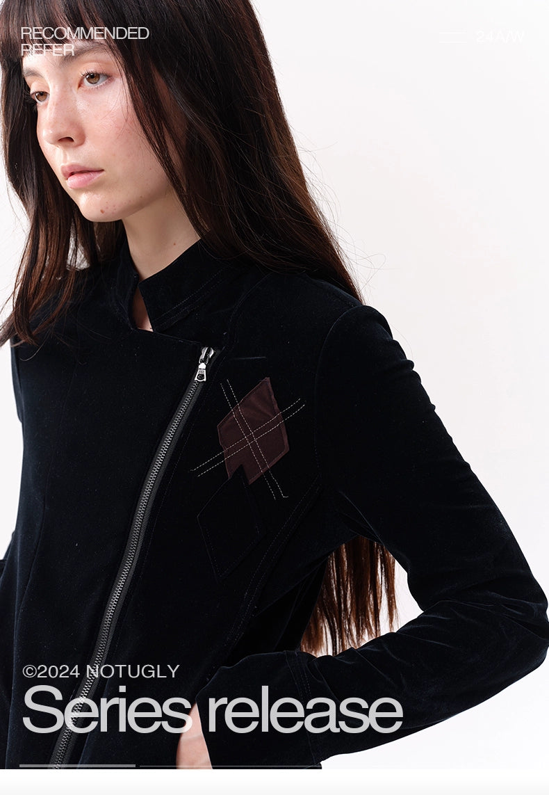 NOT UGLY Velvet Slanted Placket Rhombus Line Jacket