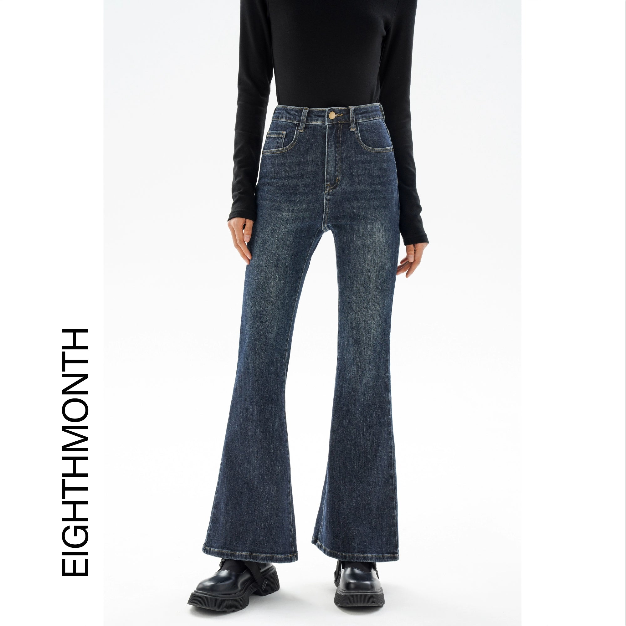 EIGHTHMONTH Slim-fit Denim Flared Straight-leg Pants