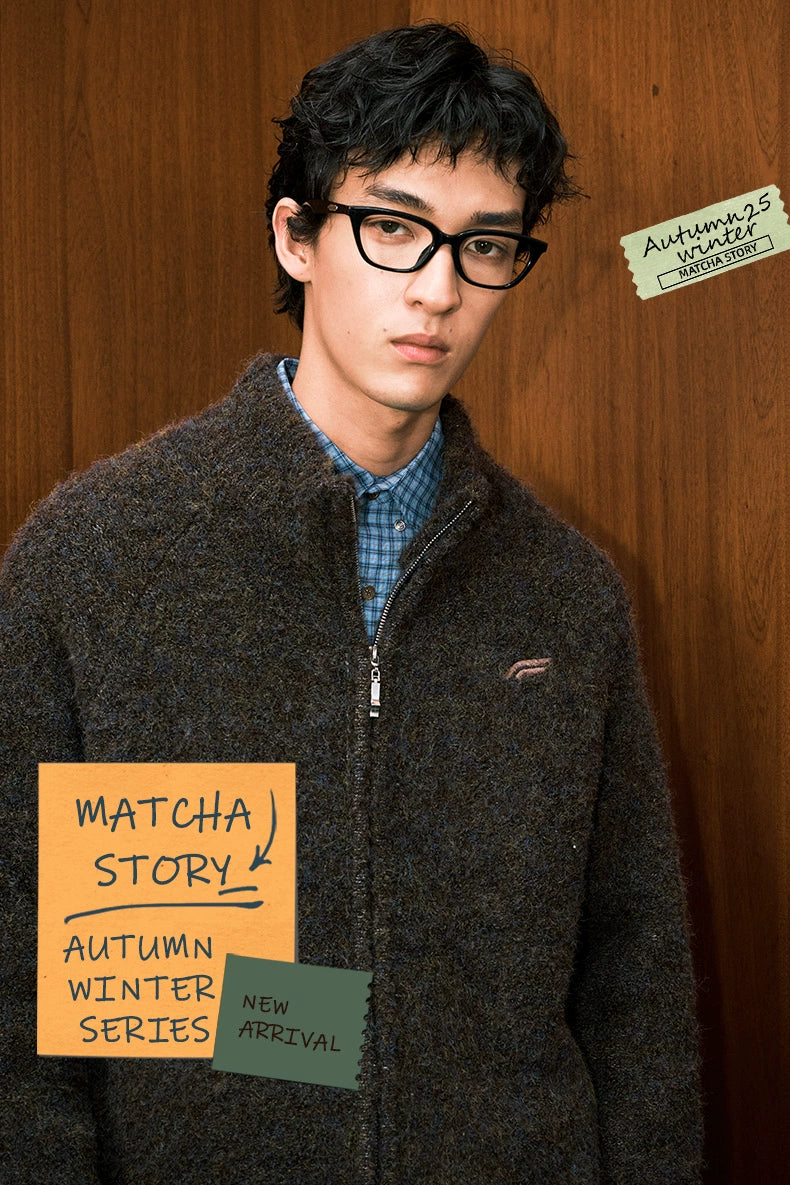 MATCHA STORY Stand-up Collar Loose Casual Knitted Sweater Jacket