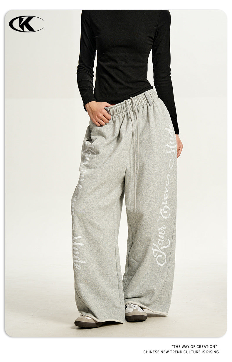 11KN Retro Hip-hop Alphabet Print Drawstring Slacks
