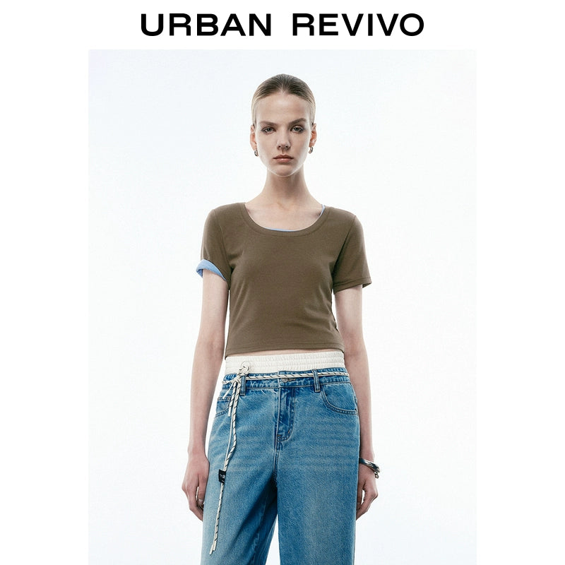 URBAN REVIVO Casual Versatile Slim Skinny Short Sleeve Tee